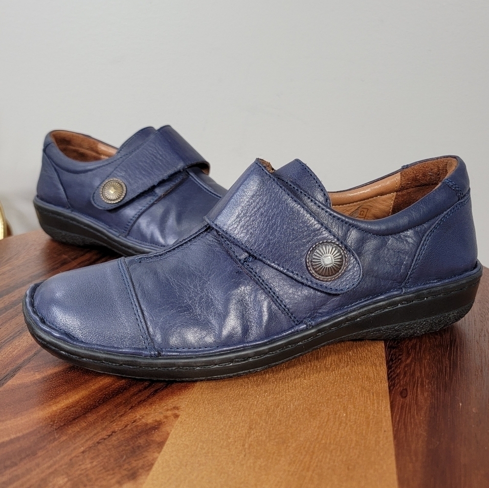 Spring Step Kaminia Blue Leather Shoes Loafers Flats Monk Strap Size 38 - Picture 3 of 17